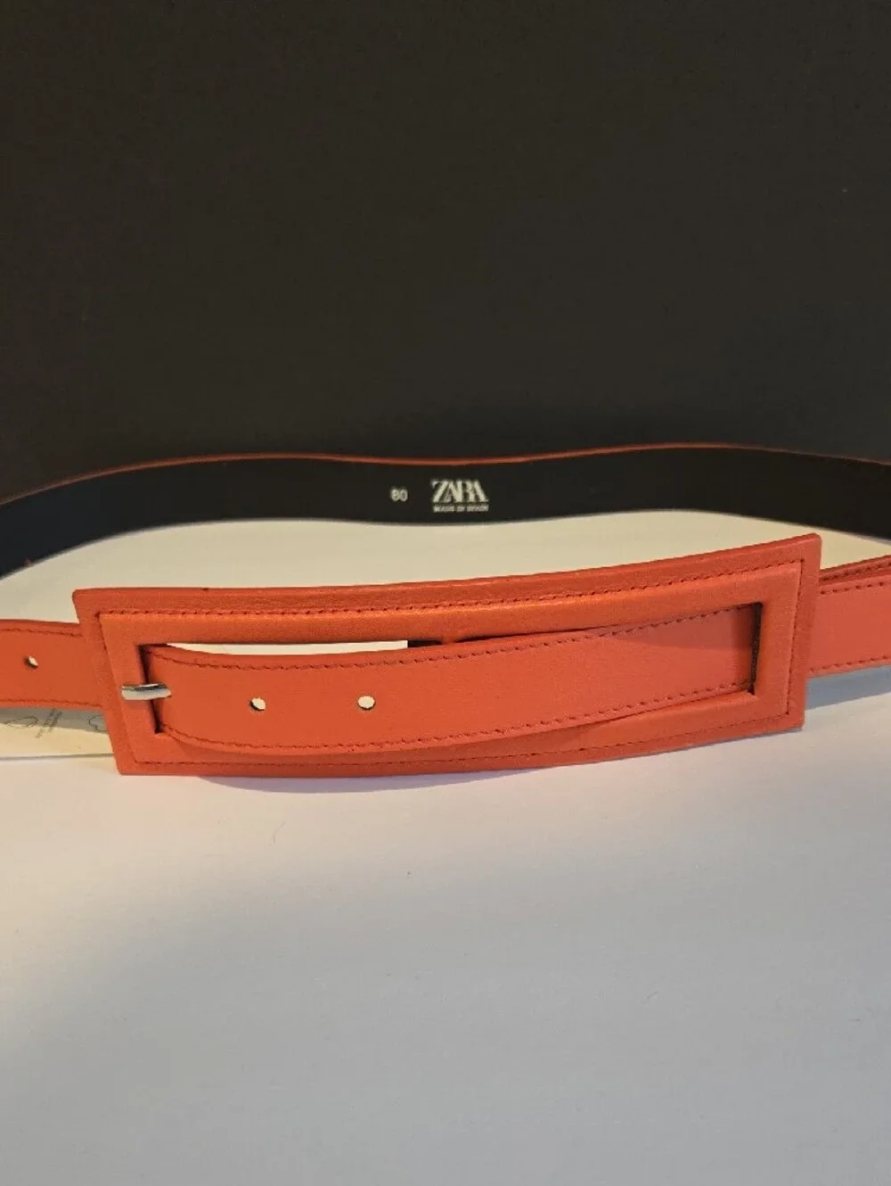 Zara Wide Buckle Orange Faux Leather Belt Nwt D